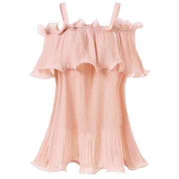 Cold Shoulder Ruffled Overlay Blouse - Pig Pink