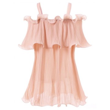 Cold Shoulder Ruffled Overlay Blouse - Pig Pink