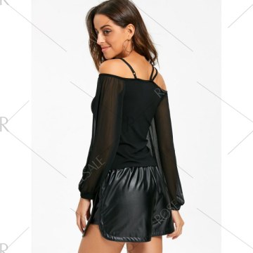 Cold Shoulder Sheer Chiffon Insert Top - Black
