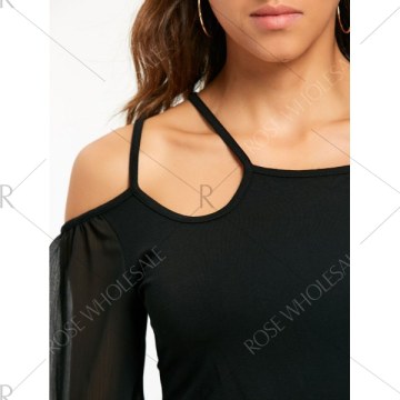 Cold Shoulder Sheer Chiffon Insert Top - Black