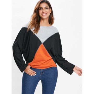 Color Block Batwing leeve T-shirt - Black