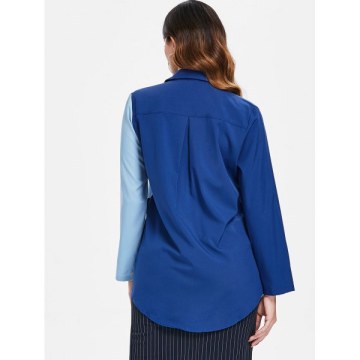 Color Block Button Up Plain hirt - Blue