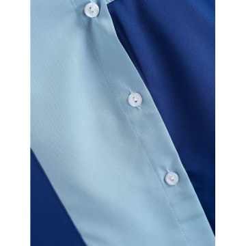 Color Block Button Up Plain hirt - Blue