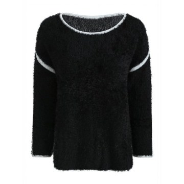 Color Block Fuzzy Pullover weater - Black
