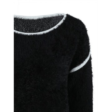 Color Block Fuzzy Pullover weater - Black
