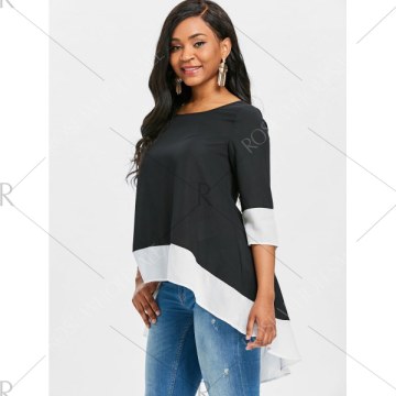 Color Block High Low Blouse - Black