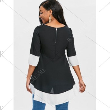 Color Block High Low Blouse - Black