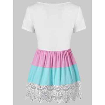 Color Block Lace Trim T-shirt - White