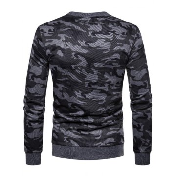 Color Block Letter Printed Camouflage Sweatshirt - Black