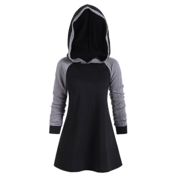 Color Block Raglan Sleeves Casual Hoodie - Black