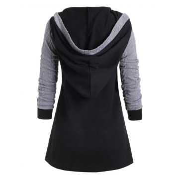 Color Block Raglan Sleeves Casual Hoodie - Black
