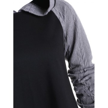 Color Block Raglan Sleeves Casual Hoodie - Black