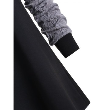 Color Block Raglan Sleeves Casual Hoodie - Black