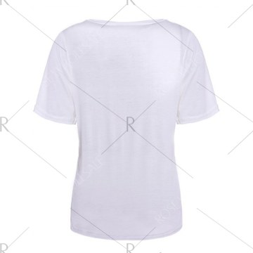 Color Block Retro Style Scoop Neck Figure Print Short Sleeve Women's T-Shirt - White One