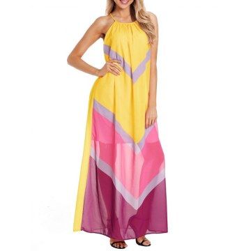 Color Block leeveless Chiffon Maxi Dress - Yellow