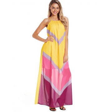 Color Block leeveless Chiffon Maxi Dress - Yellow