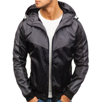 Color Block Zip Fly Outdoor Hooded Jacket - Black