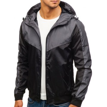 Color Block Zip Fly Outdoor Hooded Jacket - Black
