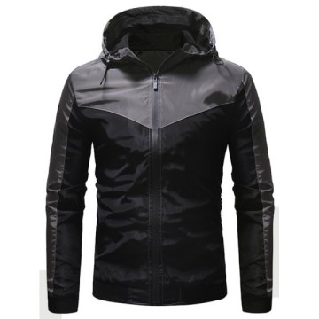 Color Block Zip Fly Outdoor Hooded Jacket - Black