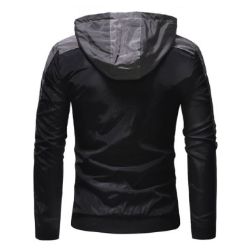 Color Block Zip Fly Outdoor Hooded Jacket - Black