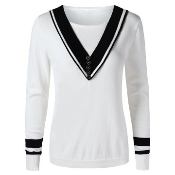 Color Trim Slim Cricket Knitwear - White One