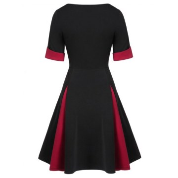 Contrast High Waist Fit And Flare Dress - Black