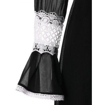 Contrast Lace Insert  Chiffon Dress - Black