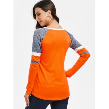 Contrast Lace Up V Neck Tee - Basket Ball Orange