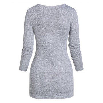 Contrast Square Collar Tunic Sweater - Gray Cloud