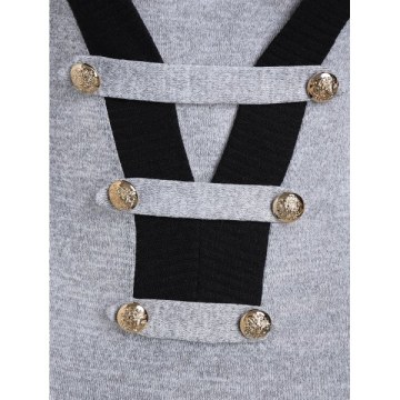 Contrast Square Collar Tunic Sweater - Gray Cloud