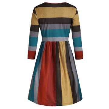 Contrast Striped Round Neck A Line Dress - ulti-c
