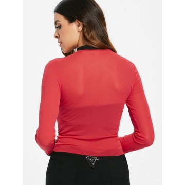 Contrast Trim See Through Mesh Top - Red