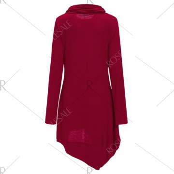 Cowl Neck Asymmetric Sweatshirt Dress - Red