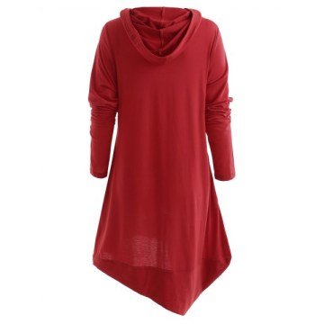 Cowl Neck Asymmetrical Pullover T Shirt - Red