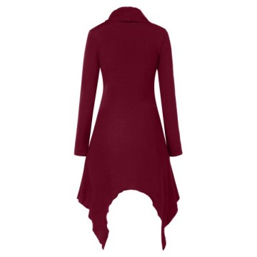 Cowl Neck Asymmetrical Tunic Dress - Red Wine