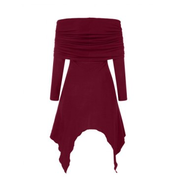 Cowl Neck Asymmetrical Tunic Dress - Red Wine