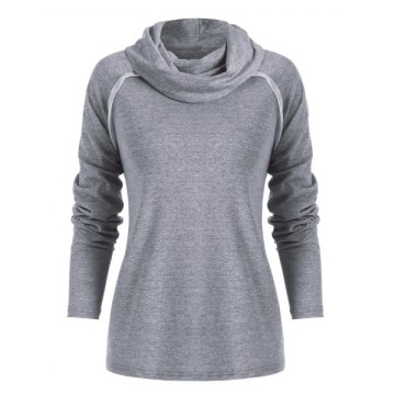 Cowl Neck Contrast Color Marled T hirt - Gray
