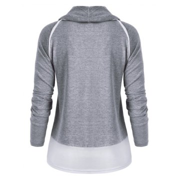 Cowl Neck Contrast Color Marled T hirt - Gray