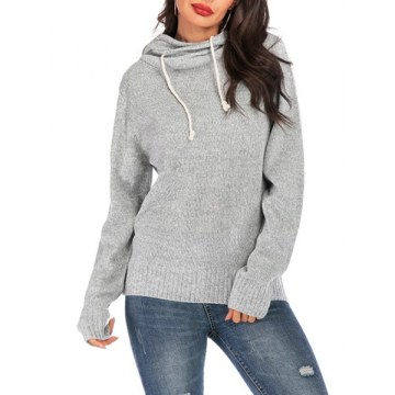 Cowl Neck Drawstring Knit Boyfriend weater - Gray