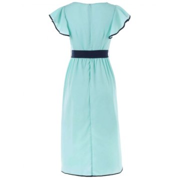 Cowl Neck High Waist Chiffon Tulip Dress - Blue Green