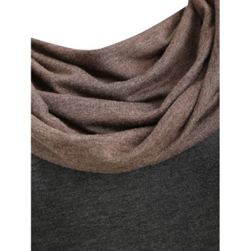 Cowl Neck Long Sleeve Contrast Heathered Layered Dress - Dark Gray