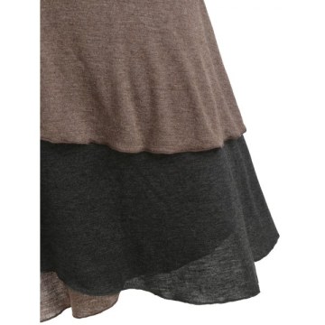 Cowl Neck Long Sleeve Contrast Heathered Layered Dress - Dark Gray