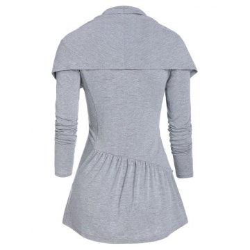 Cowl Neck Ruffled Flounce T Shirt - Gray