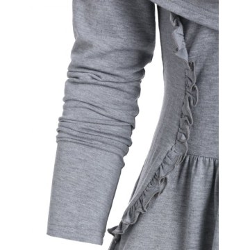 Cowl Neck Ruffled Flounce T Shirt - Gray