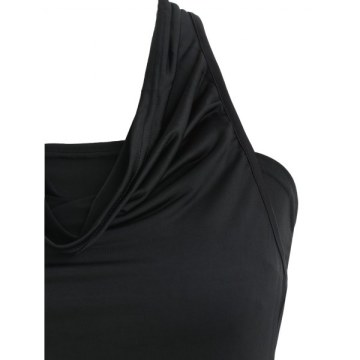 Cowl Neck leeveless Plain Backless T-hirt - Black