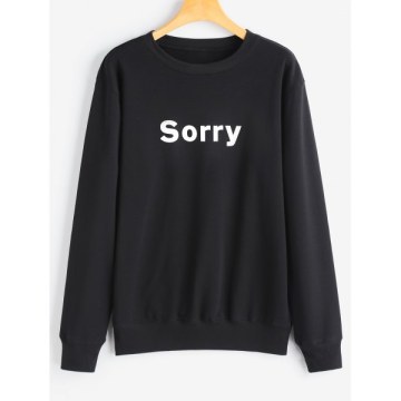 Crew Neck Graphic Sorry Sweatshirt - Black