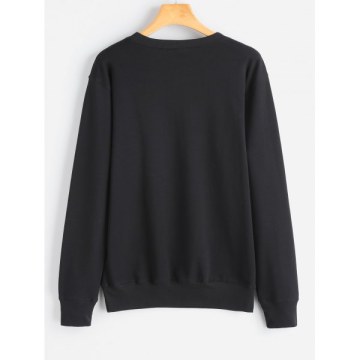 Crew Neck Graphic Sorry Sweatshirt - Black