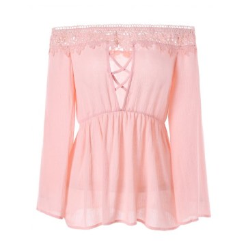 Criss Cross Chest Off The Shoulder Blouse - Pink Bubblegum