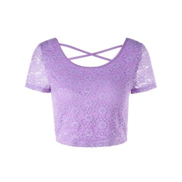 Criss Cross Lace Crop Top - Light Purple