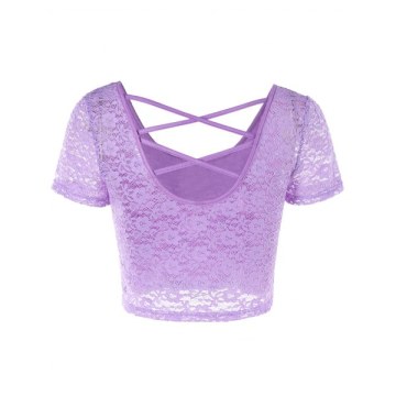 Criss Cross Lace Crop Top - Light Purple